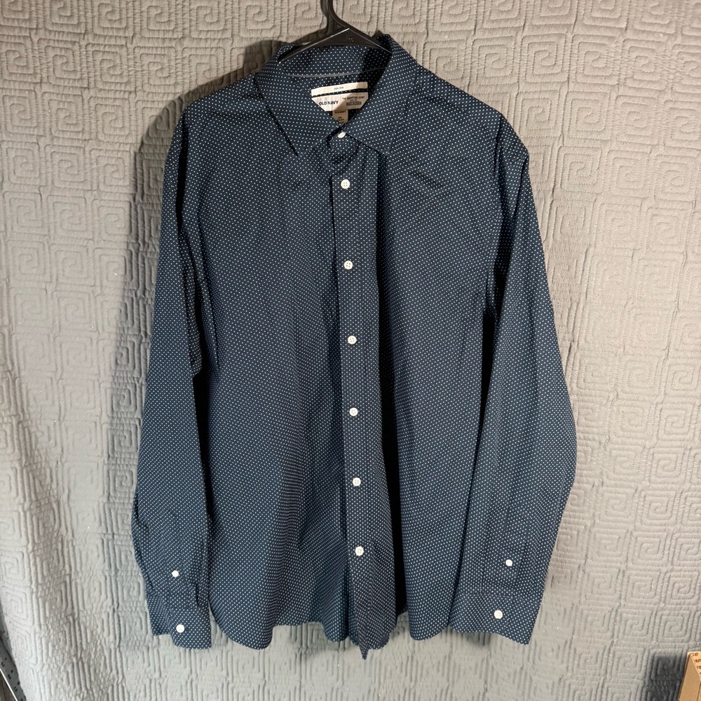 Old Navy Button Shirt Mens Size XXL Blue Long Sleeve Slim Fit Built In Flex